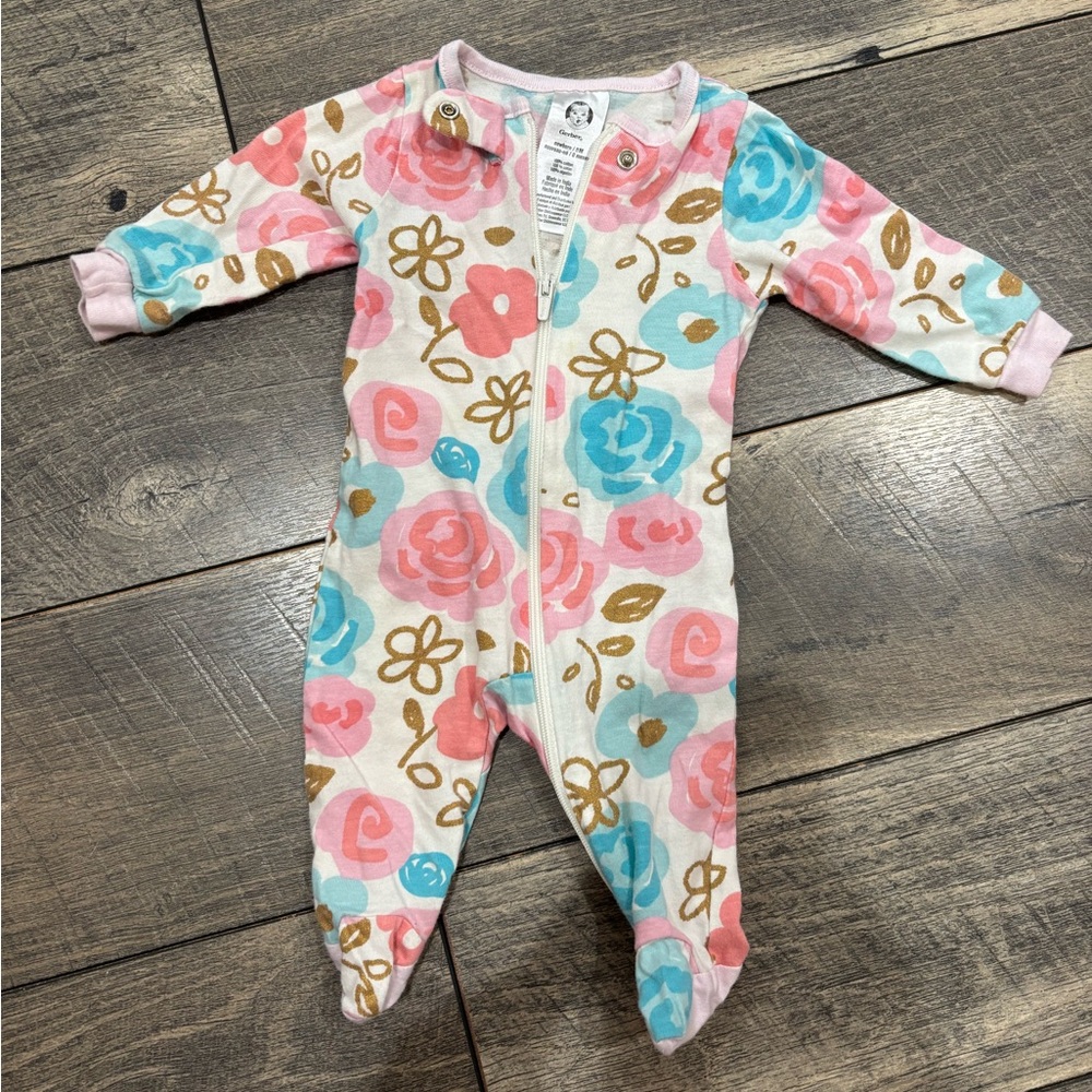 Gerber Floral Footie - Pink, Blue, and Brown